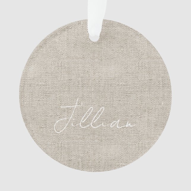 Ornamento Beige Linen Tecido White NAME Eterno Keepsaket (Frente)