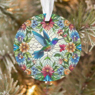 Ornamento Beija-flor Gracioso com Efeito de Vitral
