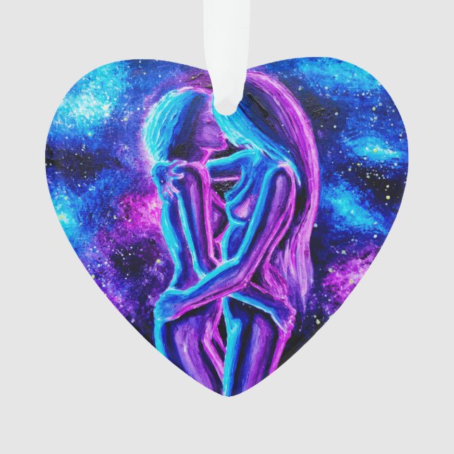 Ornamento Beijo lésbico em azul e roxo (Frente)