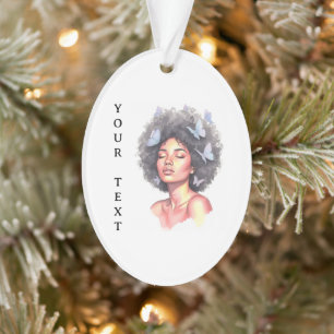 Ornamento Beleza Afro com Borboletas – Ornamentação em Aquar