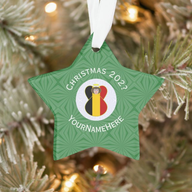Ornamento Belga Flag Angel Christmas Personalizado (Árvore)