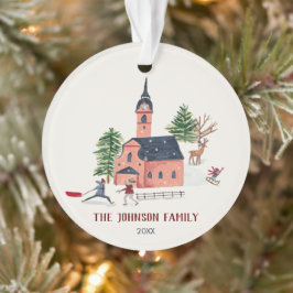 Ornamento Belo pinto de esqui alpino no inverno, diversão no