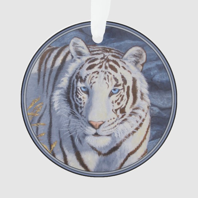 Ornamento Belo Tigre Branco com Olhos Azuis Cristais (Frente)