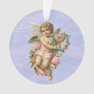 Ornamento Belo Vintage Cherub / Angel com flores