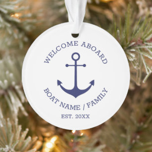 Ornamento Bem-vindo à âncora náutica personalizada branca