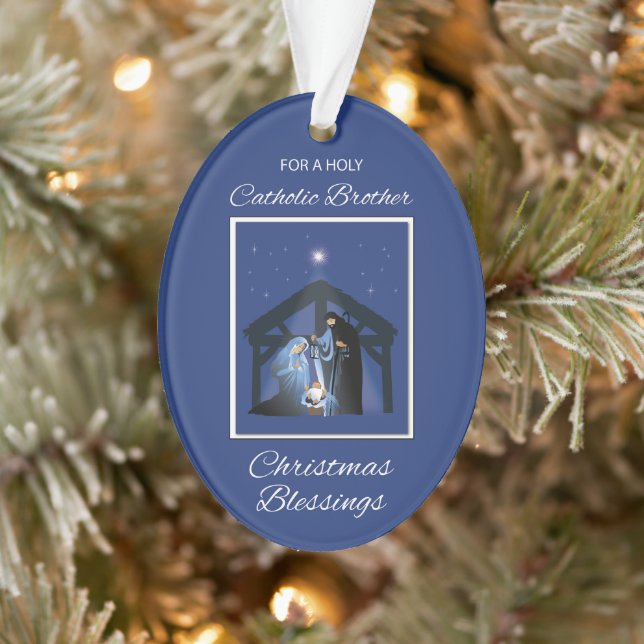 Ornamento Bênçãos de Natal Católico Irmão Presépio Azul (Árvore)