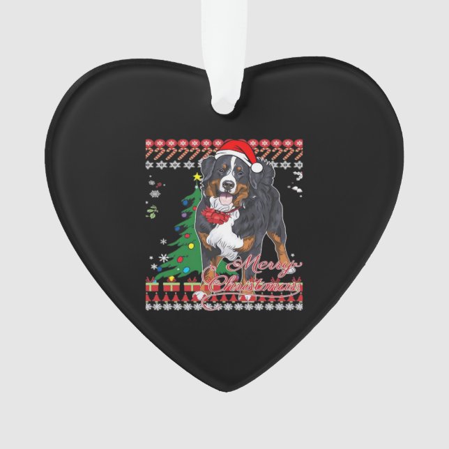 Ornamento Bernese Mountain Dog Ugly Christmas Sweater Shirt  (Frente)