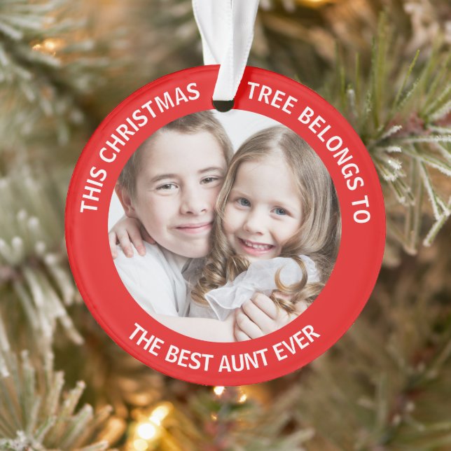 Ornamento Best Aunt Ever Christmas Tree Photo Red (Árvore)