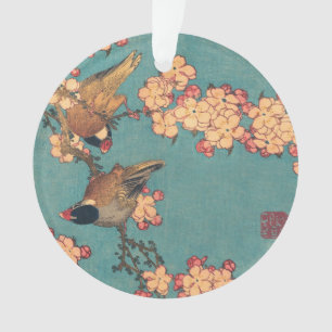 Ornamento Birds Flowers Hokusai Art Japonês