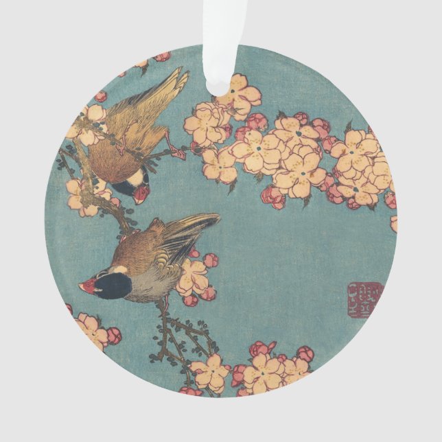 Ornamento Birds Flowers Hokusai Art Japonês (Frente)