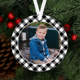 Ornamento Black Buffalo Plaid Holiday Photo Personalized