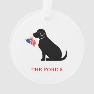 Ornamento Black Lab American Flag Family NAME Dog USA
