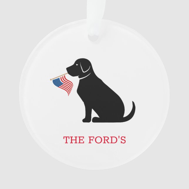 Ornamento Black Lab American Flag Family NAME Dog USA (Frente)