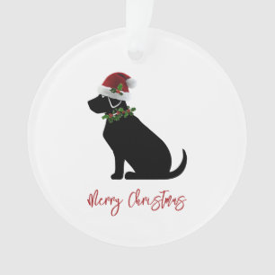 Ornamento Black Lab Felry Natal Santa Hat Holly Modern