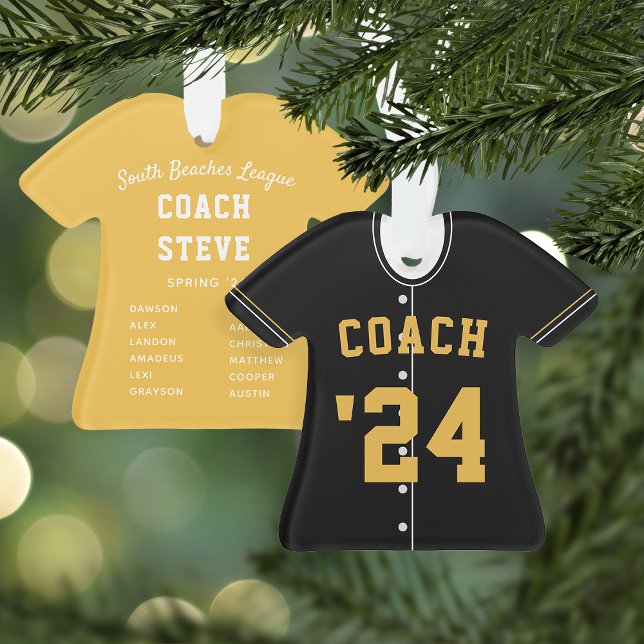 Ornamento Black & Yellow Baseball Coach Team Jersey (Criador carregado)