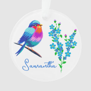 Ornamento Blue Birdie Esquece-me que não voa 90 de aniversár