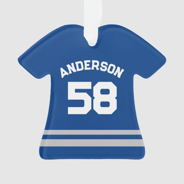 Ornamento Blue Custom Name, Number, Photo Sports Jersey (Frente)