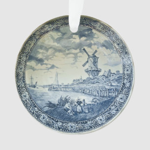 Ornamento Blue Delft Windmill Placa Holandesa