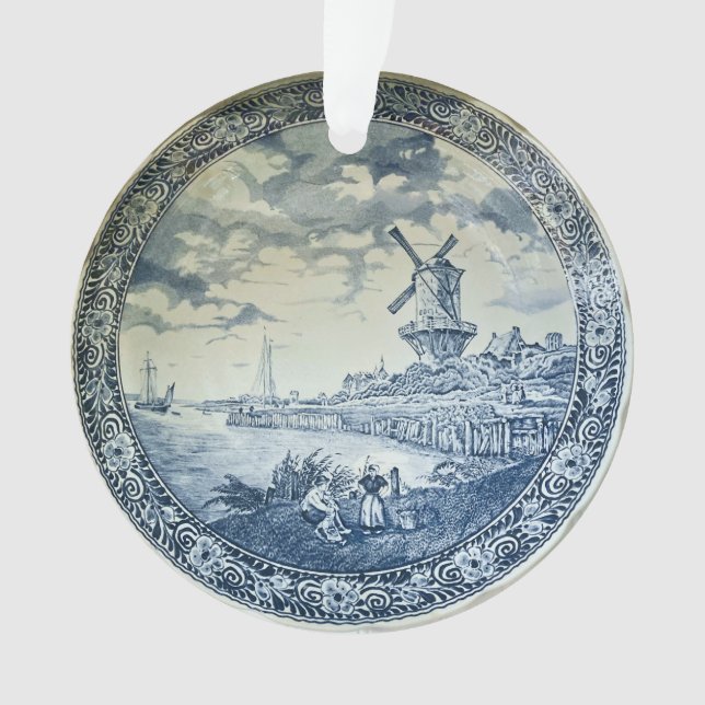 Ornamento Blue Delft Windmill Placa Holandesa (Frente)