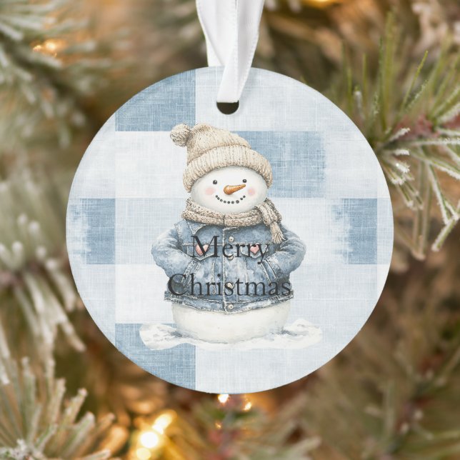 Ornamento Blue Denim Snowman Natal (Árvore)