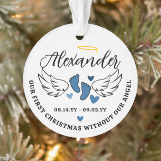 Ornamento Blue Hearts First Christmas Without Angel Photo