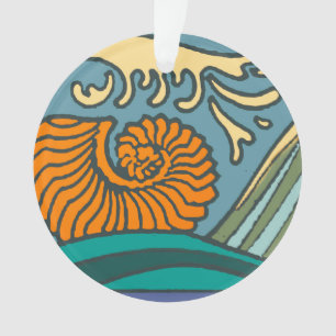 Ornamento Blue Ocean Waves Nautilus Seashell Patterno Nouvea