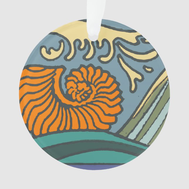 Ornamento Blue Ocean Waves Nautilus Seashell Patterno Nouvea (Frente)