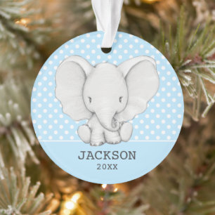 Ornamento Blue Polka Dot Elephant Personalized Boy baby