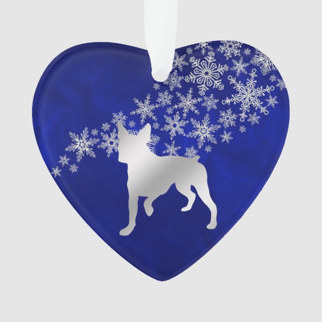 Ornamento Blue Silver Snowflake Boston Terrier Dog (Frente)