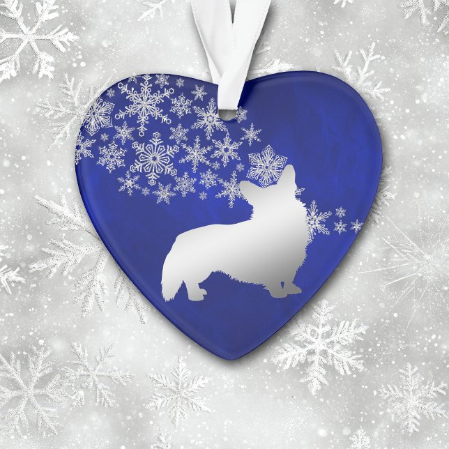 Ornamento Blue Silver Snowflake Corgi (Criador carregado)
