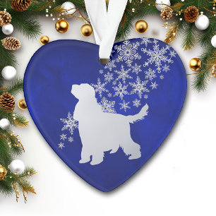 Ornamento Blue Silver Snowflake English Cocker Spaniel Dog