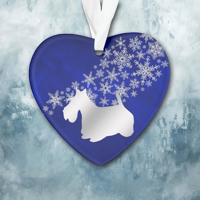 Ornamento Blue Silver Snowflake Scottie Dog (Criador carregado)