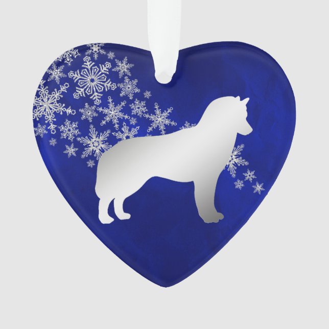 Ornamento Blue Silver Snowflake Siberian Husky (Frente)