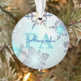 Ornamento Blue Snowflake Personalized Name PA