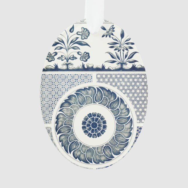 Ornamento Blue White Floral Chinês redondo (Verso)
