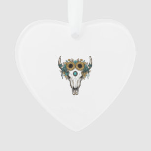 Ornamento Boho Caveira de Touro Girassol Vintage Western Gra