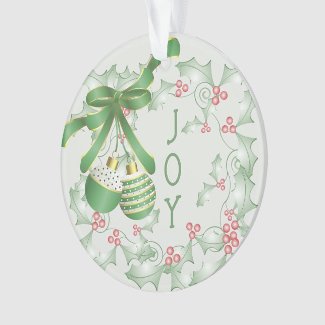 Ornamento Bois do Natal Rosa Verde Holly (Frente)
