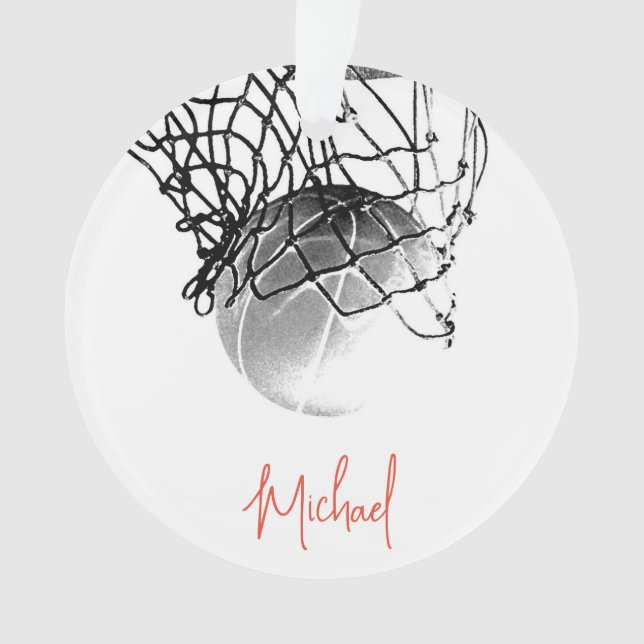 Ornamento Bola de Basquete Preta e Branca e libere o seu nom (Frente)