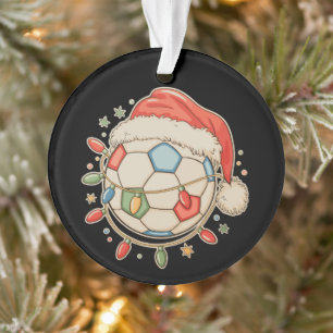 Ornamento Bola de Futebol Chapéu de Papai Noel Luzes de Nata
