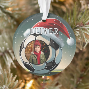 Ornamento Bola de Futebol de Santa Chapéu Natal Foto