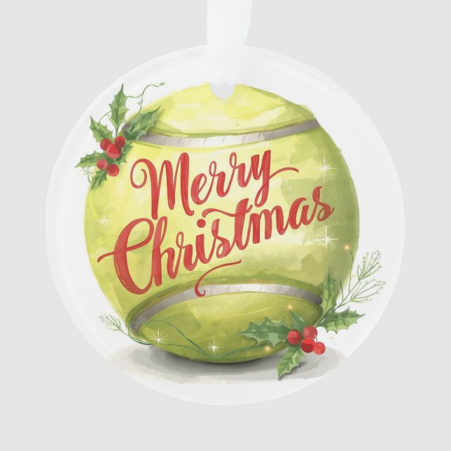Ornamento Bola de Tênis Feliz Natal Feriado  (Frente)