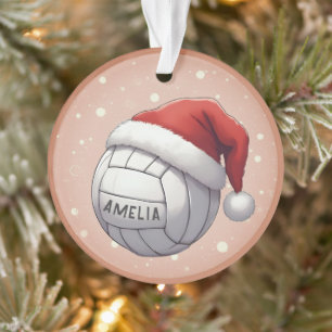 Ornamento Bola de Volei com Chapéu Vermelho de Papai Noel No