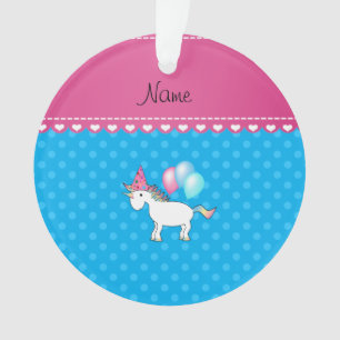 Ornamento Bolinhas azuis unicorn de aniversário de nome pers