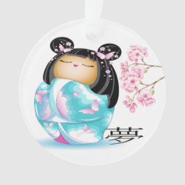 Ornamento Boneca Kokeshi Japonesa precioso