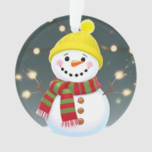 Ornamento Boneco de Neve Feliz com Faíscas e Chapéu de Papai