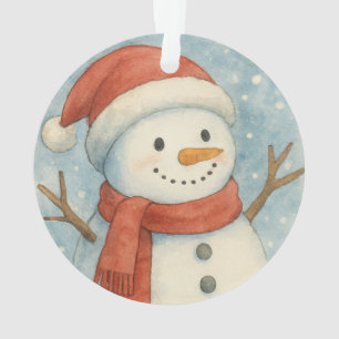 Ornamento Boneco de Neve Festivo em um Mundo de Aquarela