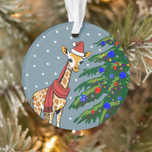 Ornamento Bonita Girafa Beanie e Scarf com árvore de Natal