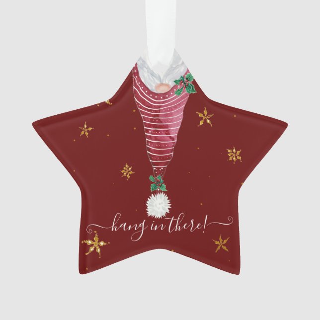 Ornamento Bonita Mão de Natal Gnomo em Lá Dourada Estrela Ho (Frente)