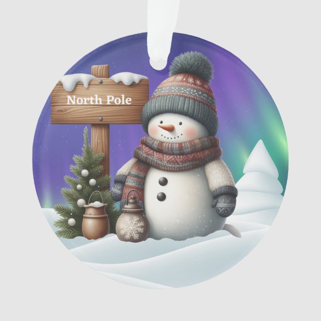 Ornamento Bonito boneco de neve no Polo Norte com luzes de n (Frente)