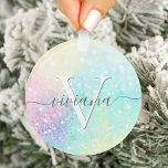 Ornamento Bonito Glitter Holographic Iridescente Girly<br><div class="desc">Um bonito plano de fundo brilhante em lindas cores pastel. Você pode personalizar facilmente com seu monograma e/ou nome personalizado.</div>